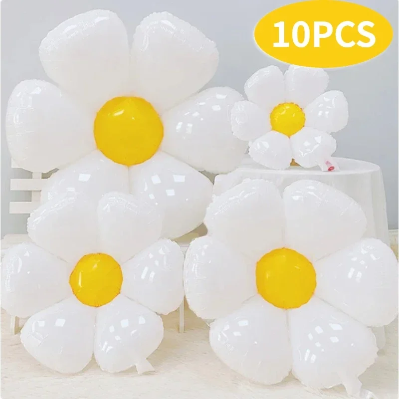 10/1pcs White Daisy Flower Balloon Multi Size Sunflower Foil Balloons Helium Ball Kid Birthday Party Baby Shower Decoration