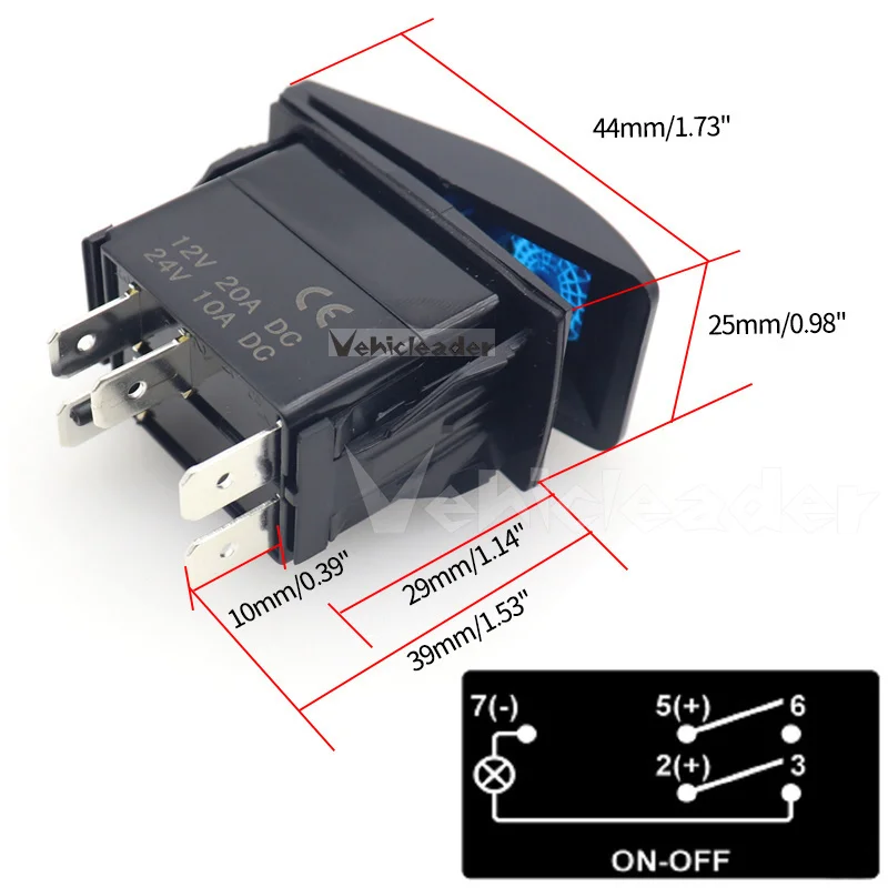Horn Car Boat SPST Momentary Rocker Toggle Switch Blue Led 5 Pins (On) Off 12V 20A 24V 10A for Carling ARB Narva 4x4 Style view 6
