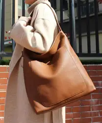 Genuine Leather Women's Bag Large Capacity First Layer Cow Leather Soft Shoulder Bag, Multi-layer Pocket Crossbody Shopping Bag