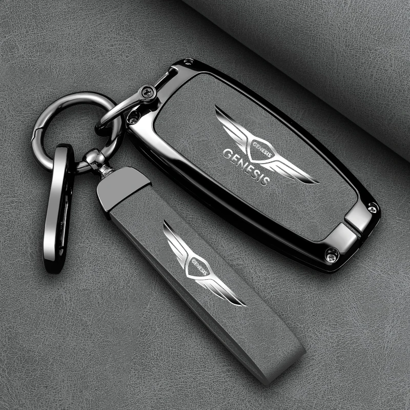 Leather Car Key Case Full Cover Protection Shell Keychain Accessories For Hyundai Genesis G80 GV70 GV80 GV90 2019 2020 2021 2022