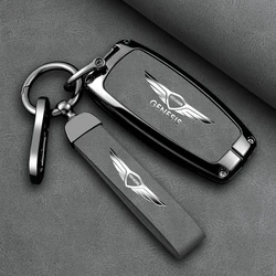 Leather Car Key Case Full Cover Protection Shell Keychain Accessories For Hyundai Genesis G80 GV70 GV80 GV90 2019 2020 2021 2022