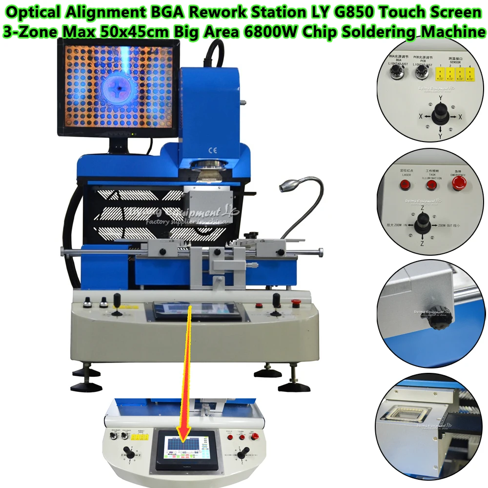 BGA Rework Station G850 Optical Alignment Chip Soldering Machine 3-Zone Max 50x45cm Big Area 6800W Touch Screen With CCD Solder