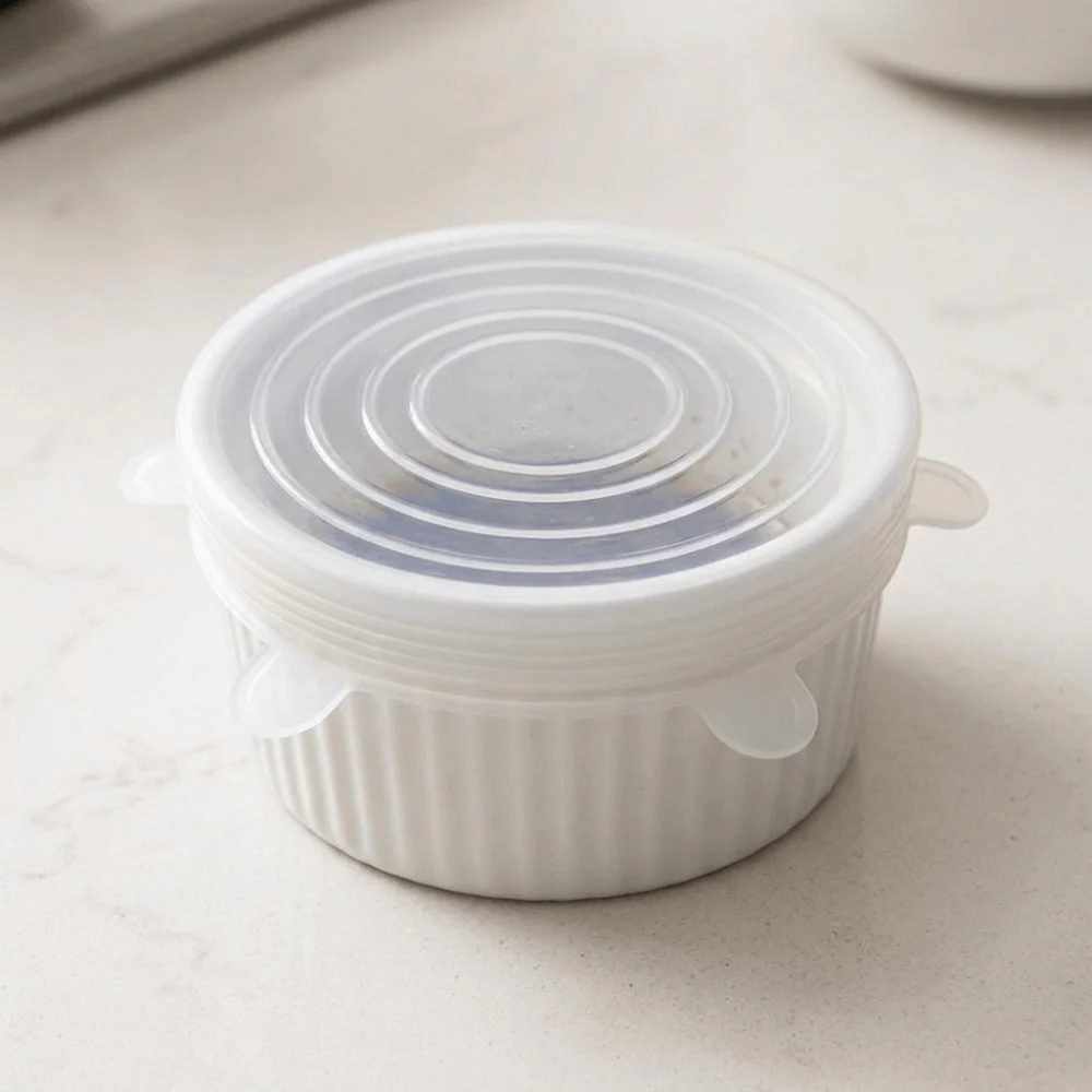 6 Pcs Silicone Container Lid Cute Smiley Face Elastic Multi purpose Cover High Temperature Resistant Stretchable Storage Cover