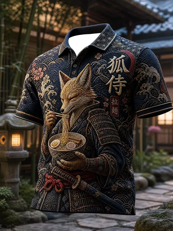 2027 Summer Men's New Style Polo Shirt - Japanese Samurai Series 3D Printed Outdoor Sports Quick-Drying Jacket for Family Use