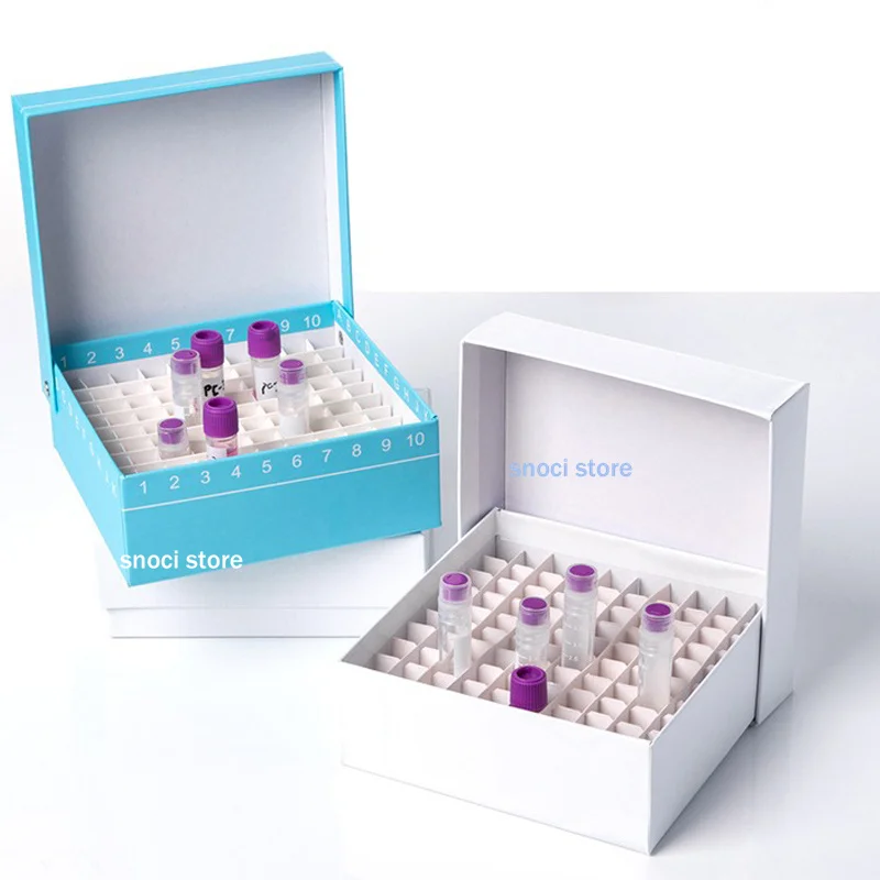 Laboratory Test Tube Box with lid Cryotube box 81-holes flip-lid Tubes boxes with lid for 1.5ml 1.8ml 2ml test tubes, 1 piece