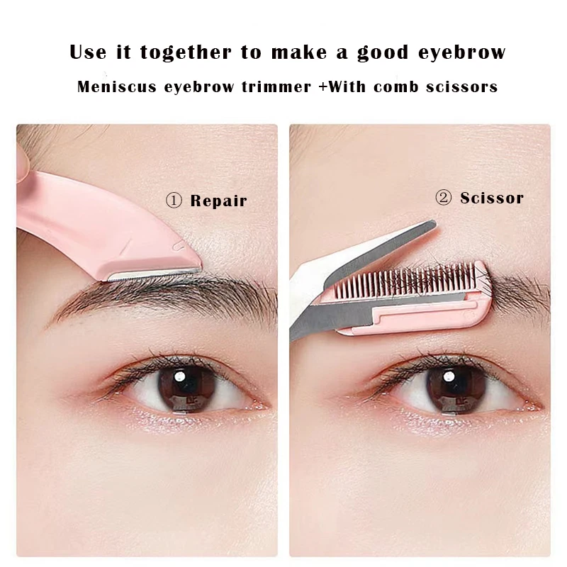 Eyebrow Trimmer Brow Scissors Cutter Haircut for Women Trimming Knife Cutting Face Clipper Makeup Woman Blade Shaver Comb Tools