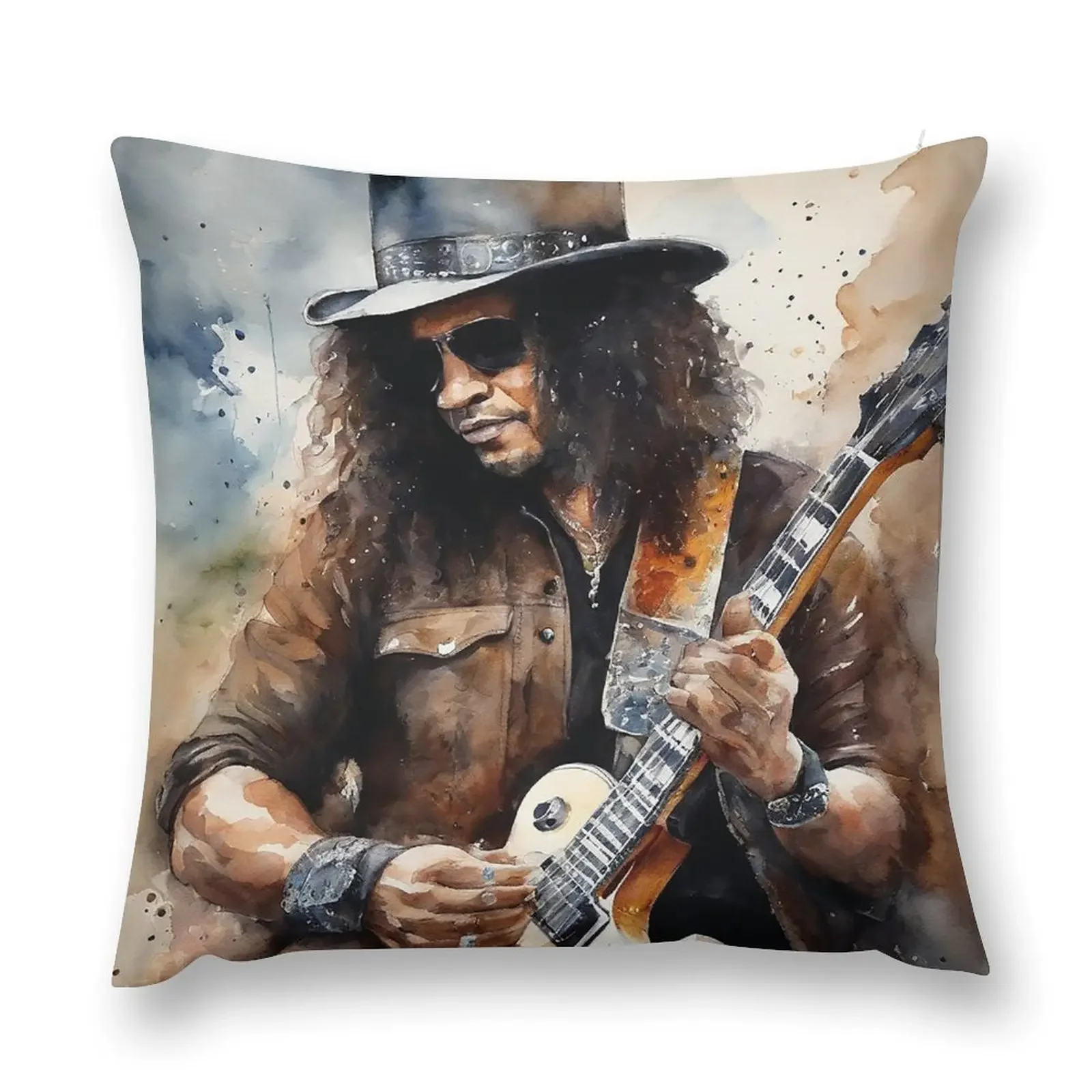 Slash Guns N' Roses in Watercolor - The Legendary Guitarist Throw Pillow anime girl bed pillows pillow