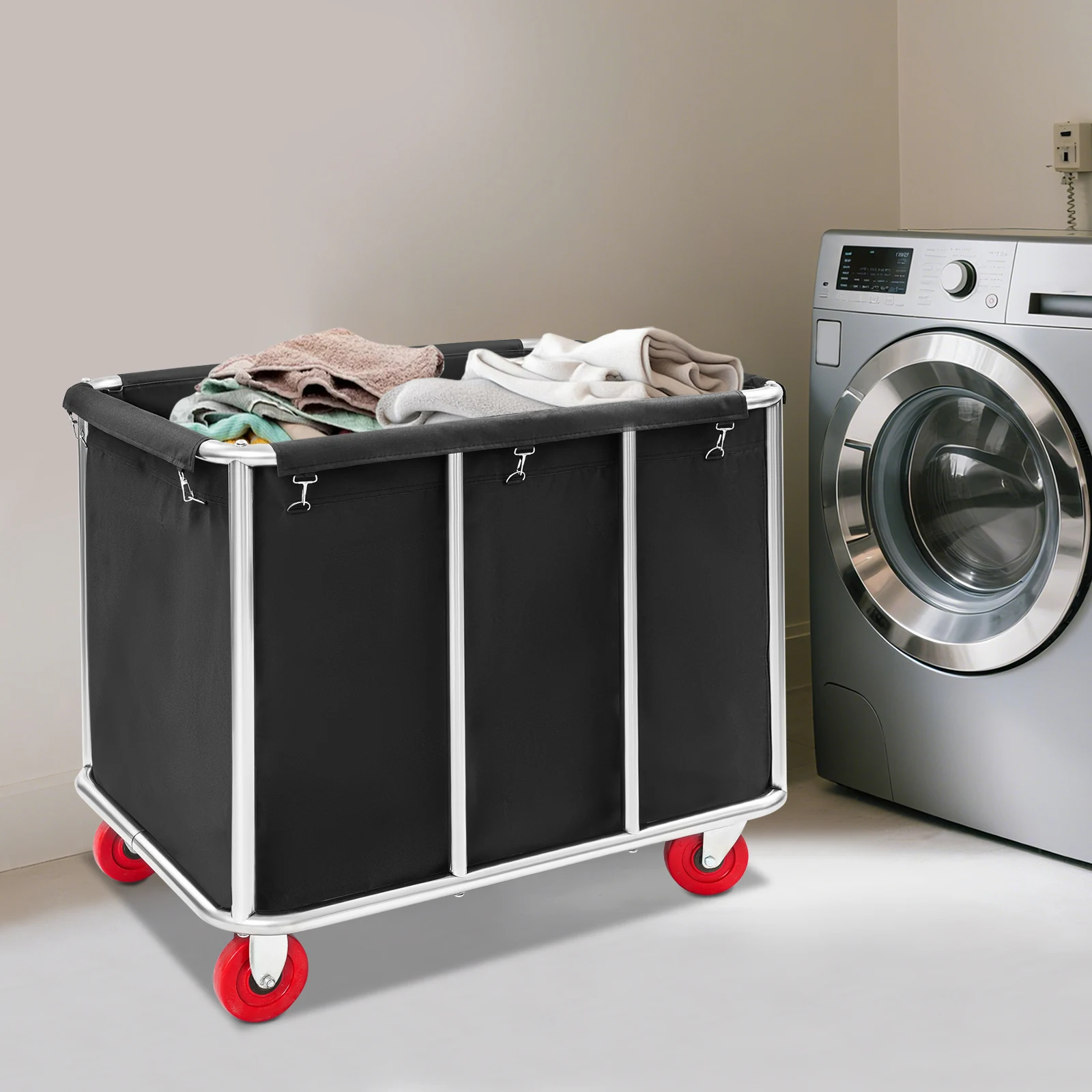 

Commercial 90*65*80cm Oxford Cloth Laundry Cart with Wheels 260lbs Load Bearing Capacity for Hotels, Apartments