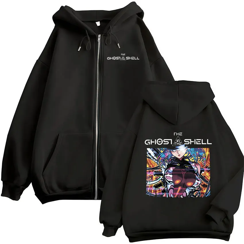Anime Ghost in The Shell Motoko Kusanagi Manga Zipper Hoodies Men Women Fashion Casual Zip Up Hooded Sweatshirts Jackets Coats