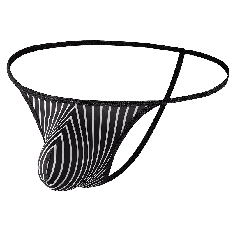 Striped Mens Sexy Breathable Underwear T-Back Panties Thongs Seamless Ultra-thin Male Low-rise Ice Silk U Bulge Pouch G-string