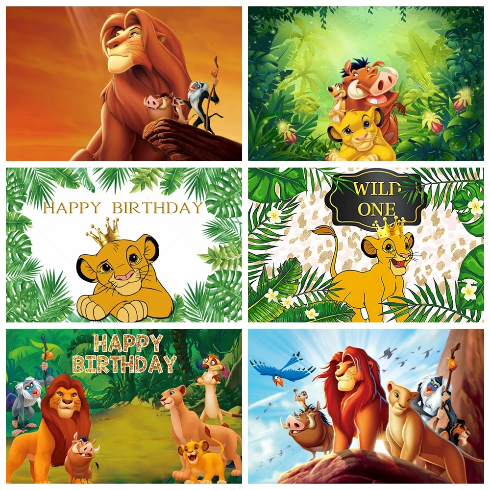 

Simba The Lion King Birthday Party Decor Background Baby Shower Tropical Jungle Happy Birthday Photo Studio Backdrop Custom