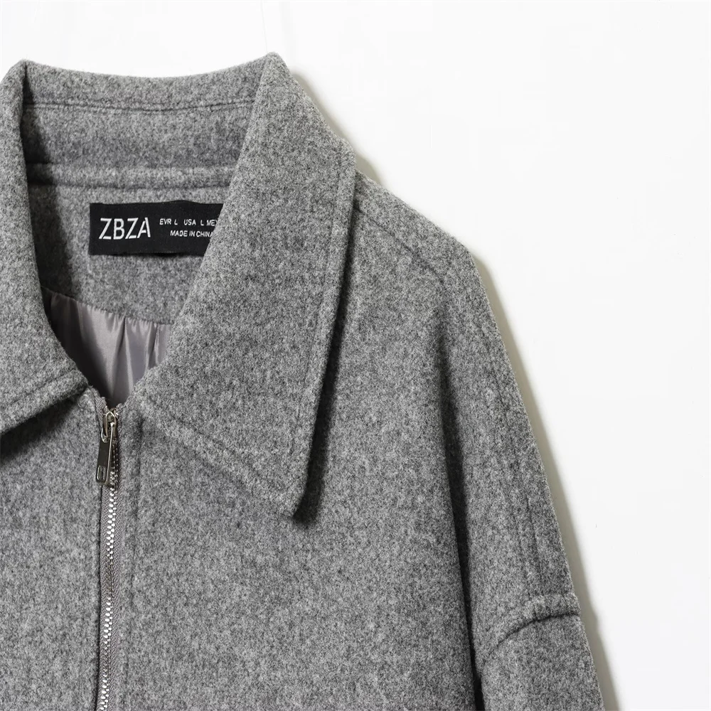 معطف صوفي نسائي جديد للخريف والشتاء على الطراز الأوروبي والأمريكي متعدد الاستخدامات فضفاض بلونين وجيب كبير وسحاب #5