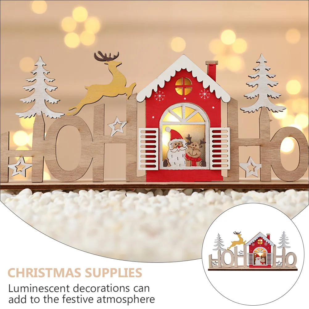 

2 pcs Wooden Christmas Adornments Luminous Hollow Desktop Decor For Holiday Party Christmas Supplies Wooden Luminous Ornament