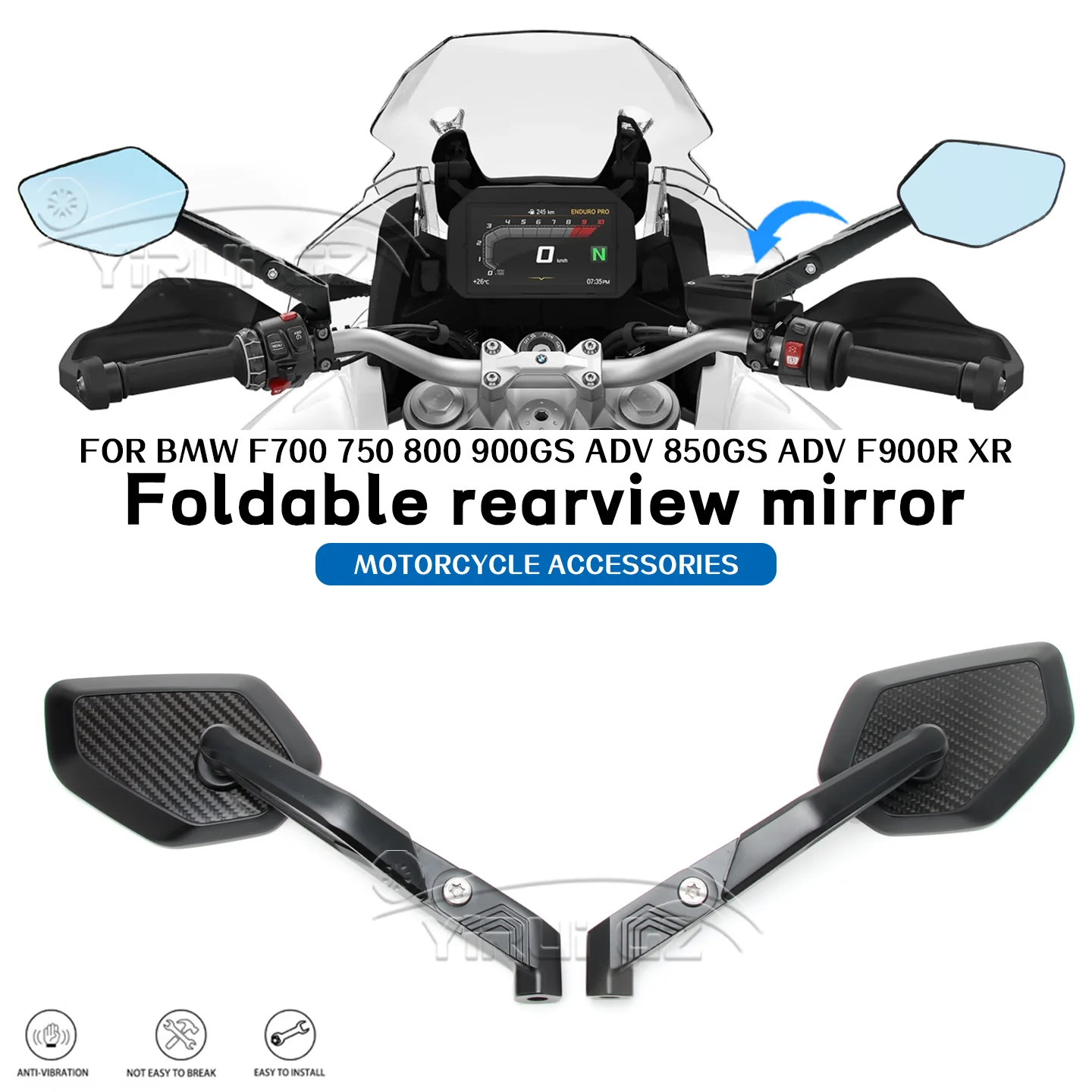 

Motorcycle rearview mirror Rearview Side Mirror anti-glare mirror FOR BMW F700GS 750GS F800 900GS F800GS F850 900GS ADV F900R XR