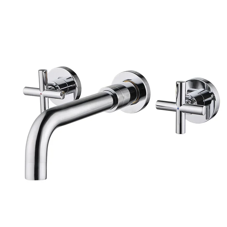 

Hot Sale Chrome Plating Cross Handles Wash Basin Mixer Tap Brass Silver Concealed Basin Faucet For Bathroom