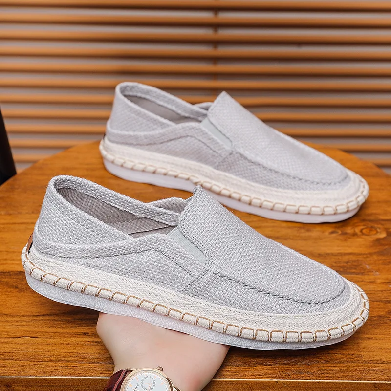 

Men Flax Casual Shoes Simple Breathable Slip-on Loafers Flat Fisherman Shoes