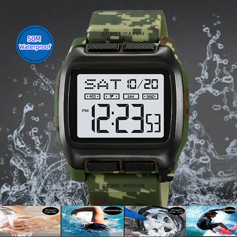 Skmei Shockproof Men\'s Sport Watches 50M Waterproof Led Chronograph Wristwatch Fashion Male Digital Dual Time reloj hombre