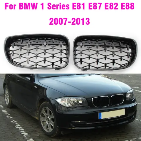 BMW 1 시리즈 E81 E82 E87 E88 LCI 2007-2013 레이싱 그릴 크롬 및 블랙 용 전면 신장 다이아몬드 유성 그릴 그릴