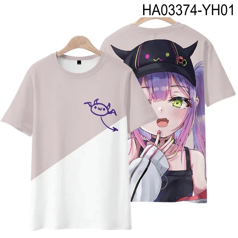 3D impresso Streetwear t-shirt, gola redonda, manga curta, popular streetwear japonês, Vtuber Tokoyami Torre, Moda Verão, 2024