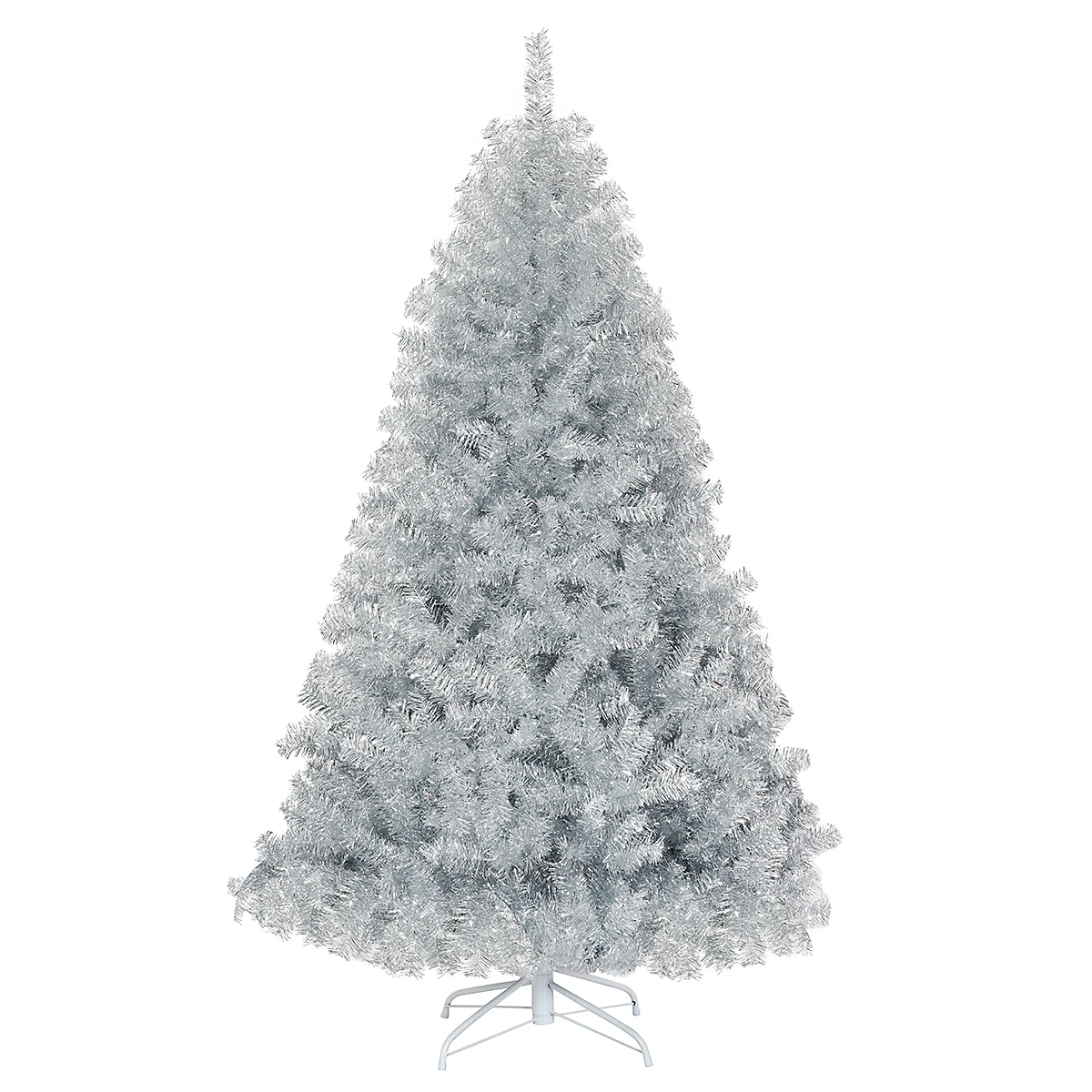 6Ft Hinged Unlit Artificial Silver Tinsel Christmas Tree Holiday w/Metal Stand