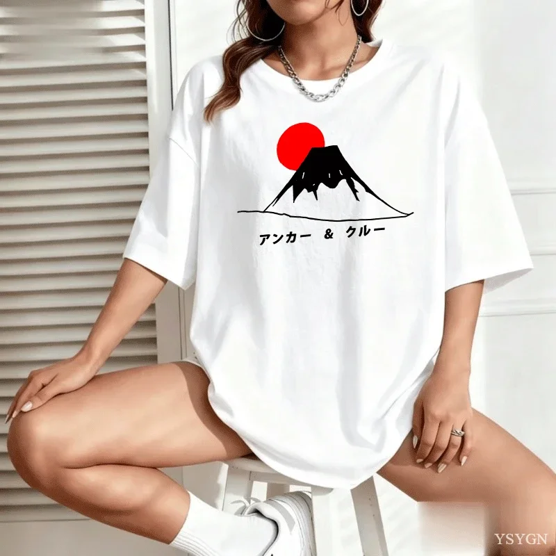 Mount Fuji Sun Set T-shirt Women Japanese Style Short Sleeve Tshirt High Quality Tshirt Short-Sleeved Comfortable Tee Tops