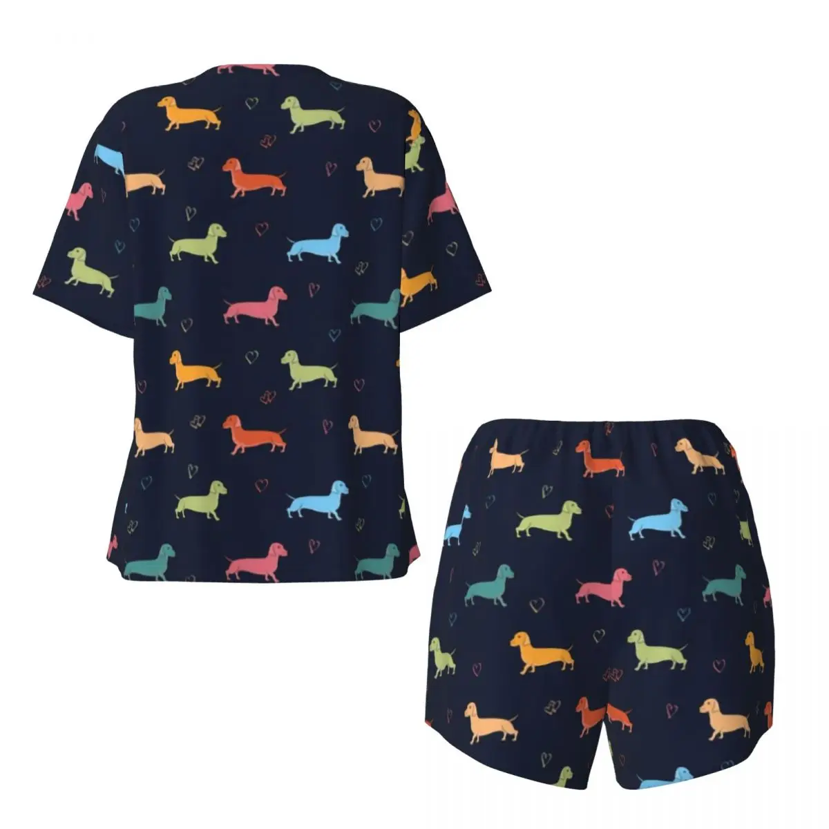 Custom Print Womens Dachshund Pajamas Set Short Sleeve Badger Sausage the Wiener Dog 2 Piece Sleepwear Pjs Lounge Sets