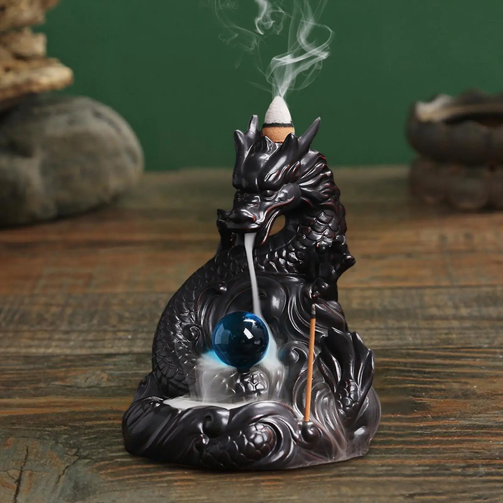 Ceramic Dragon Backflow Incense Burner Incense Cone Holder Censer for Living Room Desktop Relaxation Decor