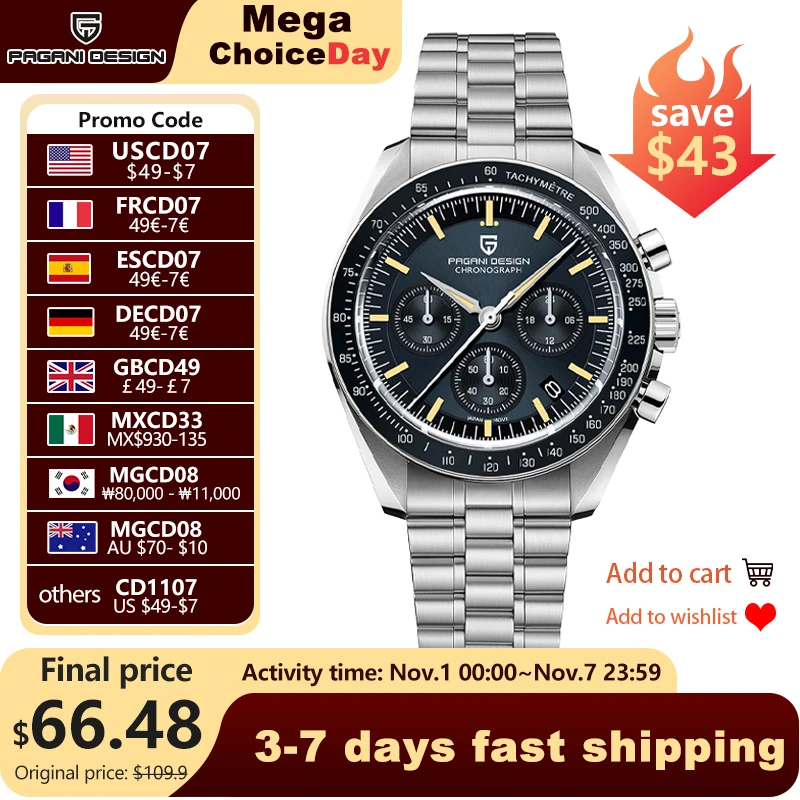 2025 جديد PAGANI تصميم تحية إلى CK2998 ساعة القمر ريترو فاخر ساعات كوارتز للرجال الفولاذ المقاوم للصدأ الرياضة كرونوغراف رجل