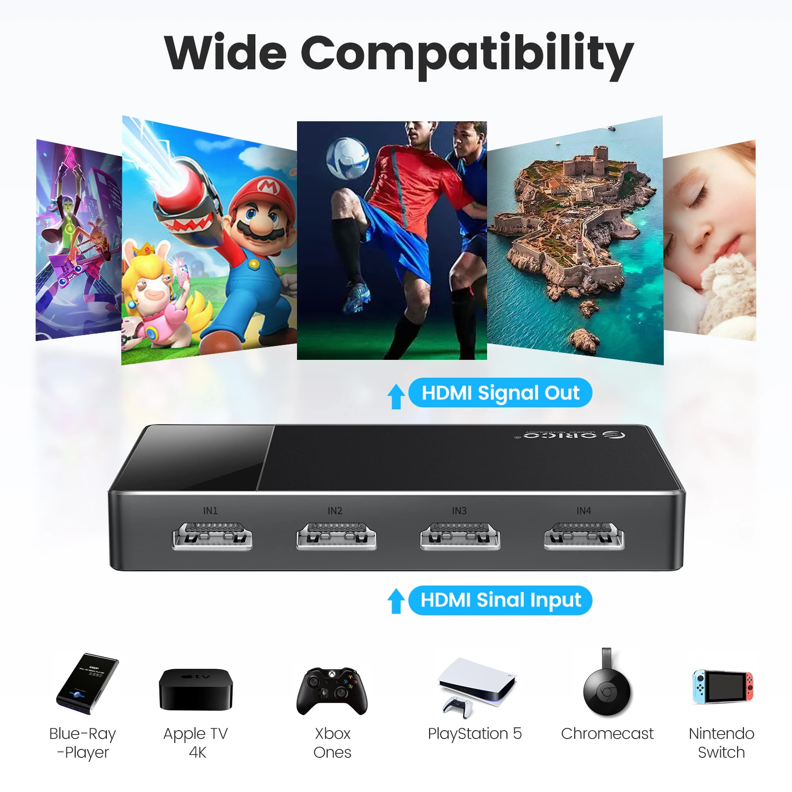 Imagem -04 - Orico-switch 2.0 Compatível com Hdmi com Controle Remoto ir em Saída 4k @ 60hz Switcher Conversor para tv Ps5 Xbox pc Fire Stick