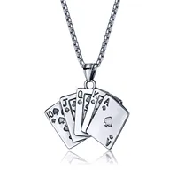 Fashion Men's Necklaces Poker Playing Card Spades A Pendant Lucky Chain 22Inch Punk Jewelry Casino Fortune Stainless Steel