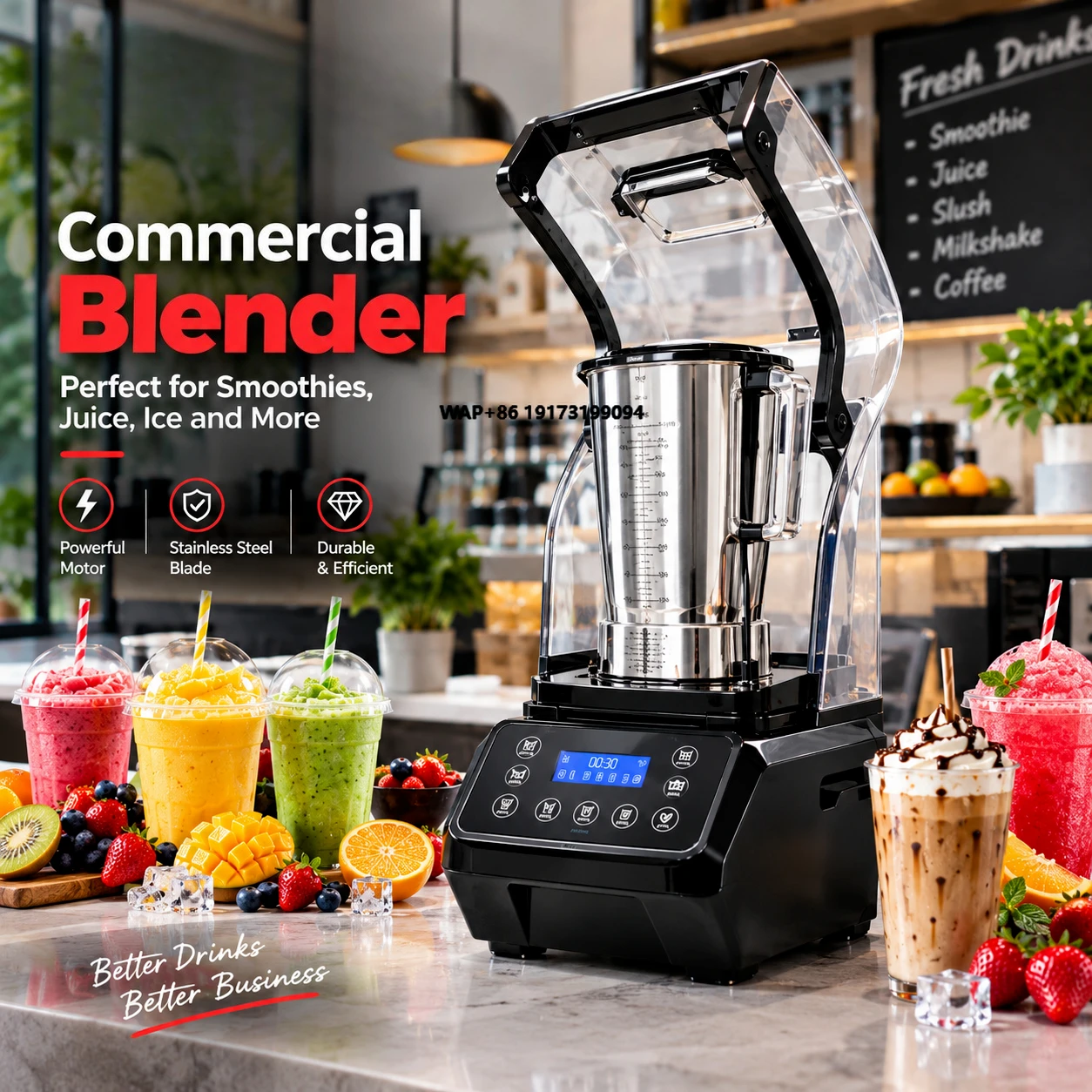 Commercial Blender 2800W 2L Heavy Duty Smoothie Slush Ice Drink Maker Stainless Steel Mixer Machine for Café Restaurant Juice Ba