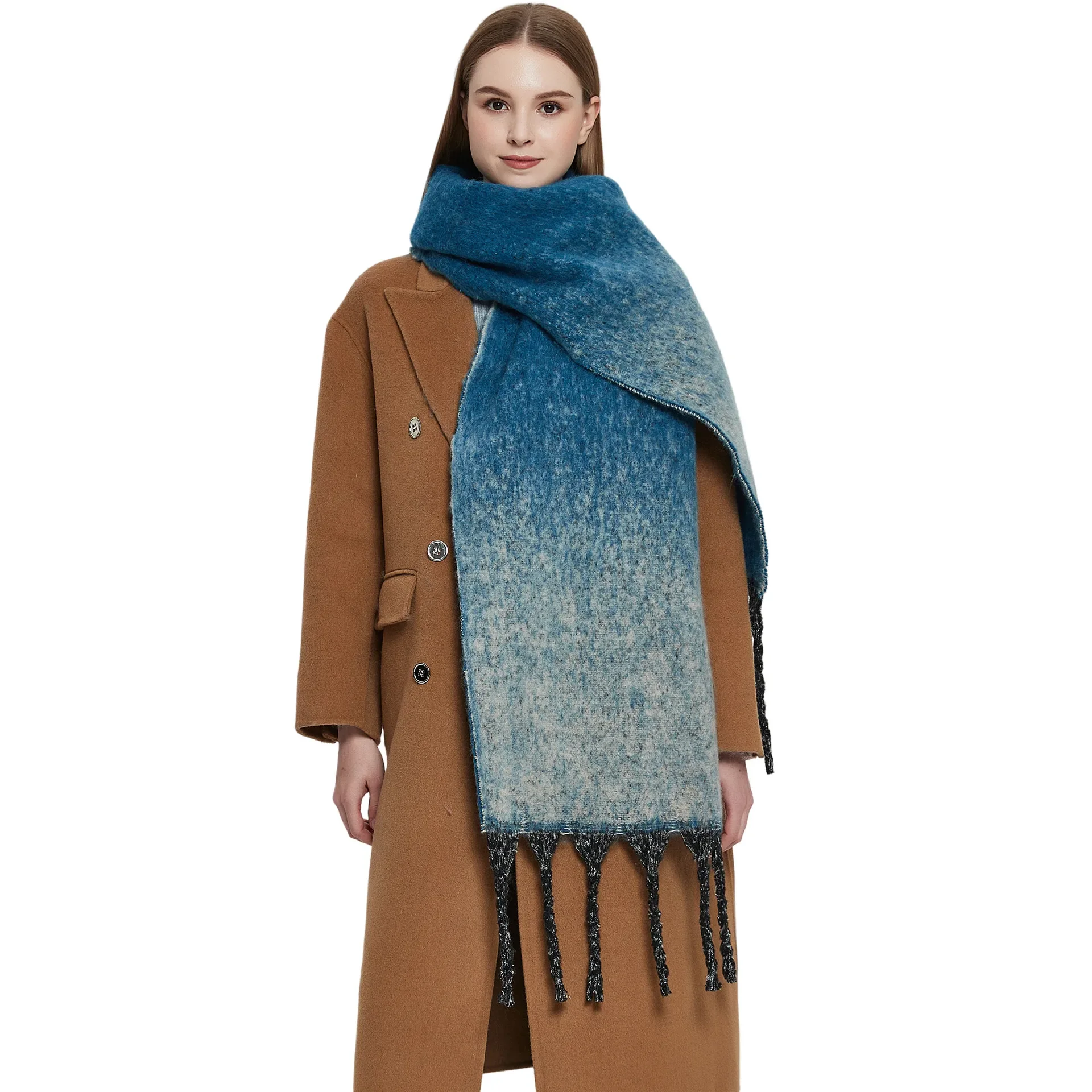 

Winter Gradient Shawls Wraps Womens Long Shawls and Wraps Mens Scarf Outdoor Ladies Long Scarf Tassels Warm Scarves Bufanda