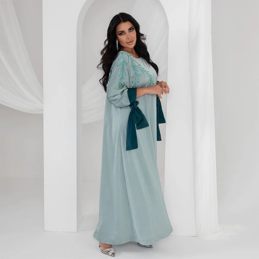 Vestido largo suelto para mujer, moda árabe de Oriente Medio de Dubái, bata Abaya de satén con contraste de Color de diamante caliente
