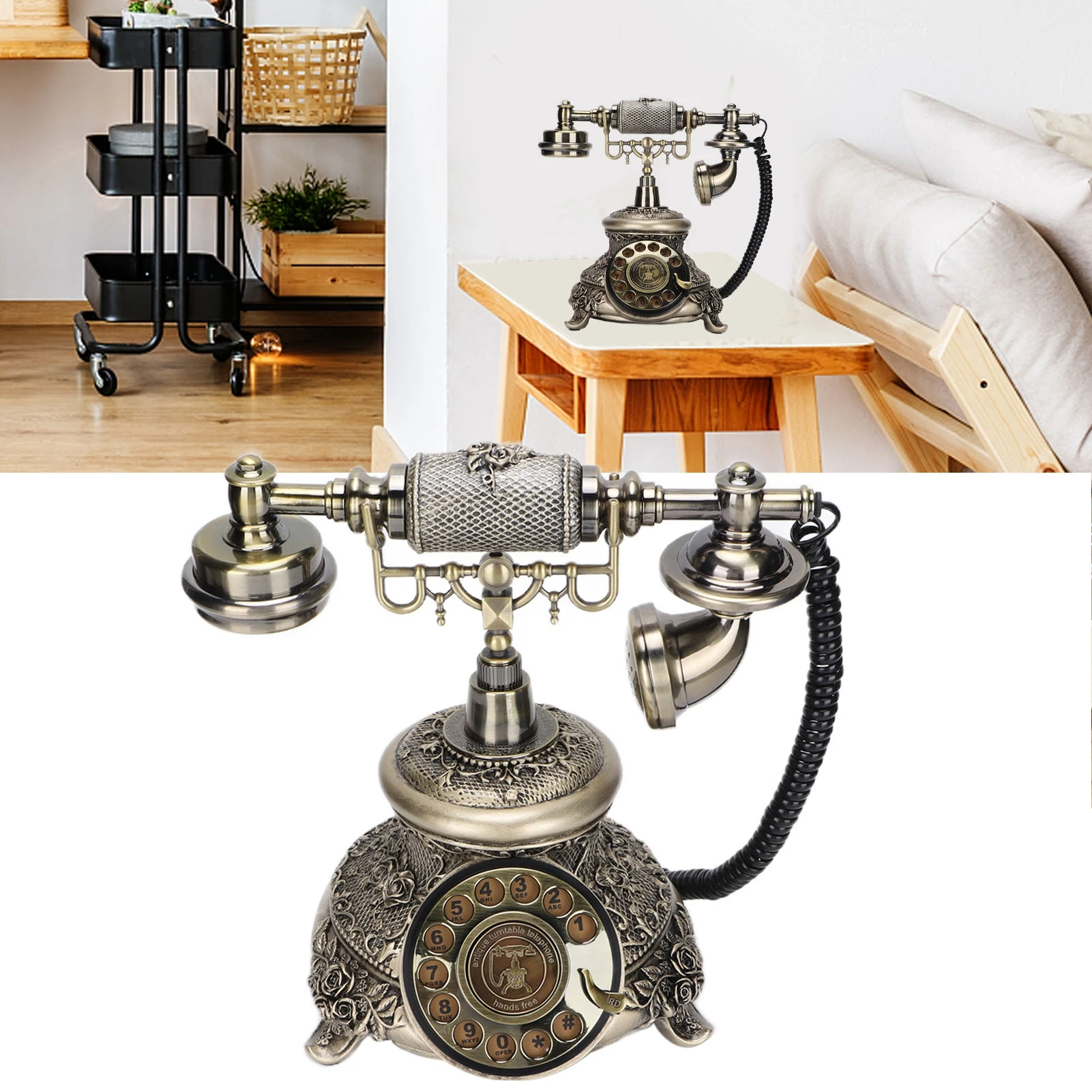 Antique Rotary  Telephone Landline Phone Vintage Rotary Telephone Retro Landline Telephones for Home Hotel Office Decoration