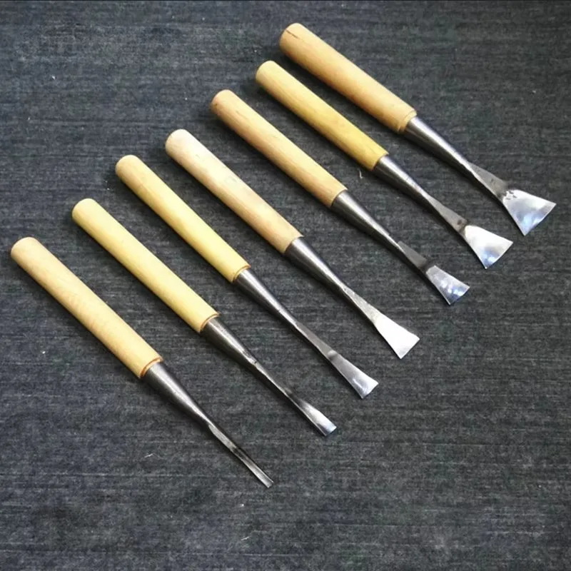 Large Radius Woodworking Engraving Knife - Shallow round Blanking Chisel with Sharpened Handle 5mm to 38mm for Precision Wood