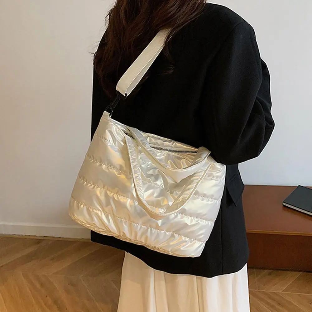 Damenhandtaschen, leichte Puffy-Handtasche mit großem Fassungsvermögen, gesteppte Schultertasche mit verstellbarem Riemen, Puffer-Tragetasche, Einkaufstasche – Detail 30