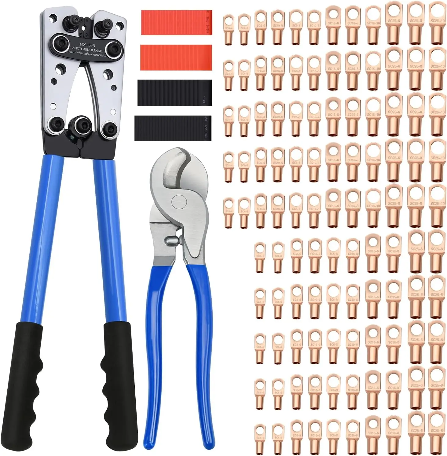 

Cable Lug Crimping Tool with 170pcs Copper Wire Lugs, Professional AWG 10-1/0 Electrical Crimper Kit Including Cable Cutter and