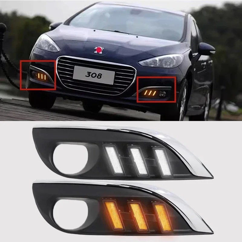 

Car Accessories For Peugeot 308 2012-2015 modified LED streamer turn signal lamp daytime running light bumper light fog lights