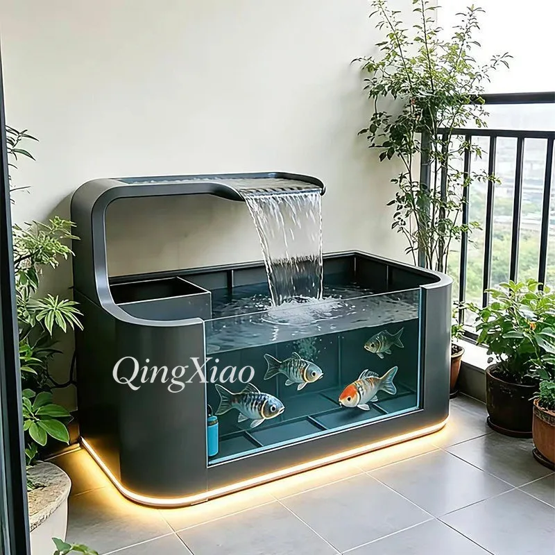 Stainless Steel Fish Pond, Integrated Waterfall Fish Tank, Indoor Outdoor Water Feature for Patio, Balcony Landscape Decoration