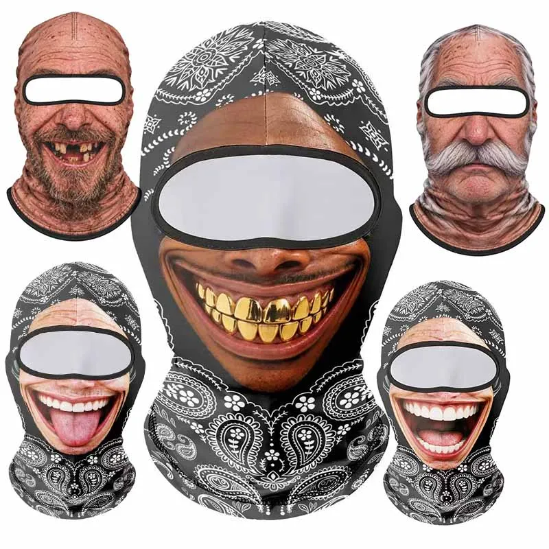 3D Face Printed Old Man Balaclava Full Coverage Breathable Eye Hole Face Mask White Mustache Elastic Winter Mask Cover For Men