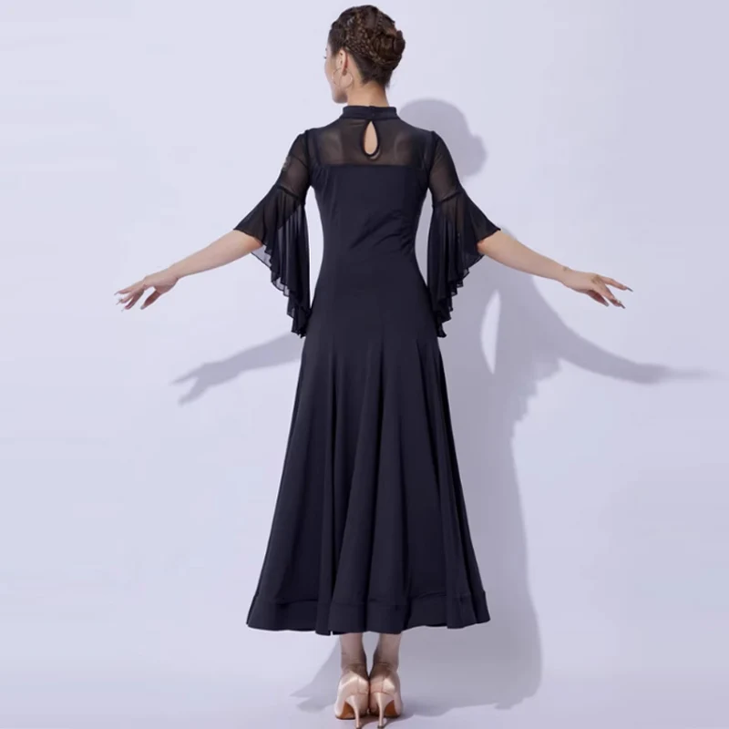 Vestido de dança de salão Flare para mulheres, traje de competição, roupas tango, vestidos de valsa, preto e vermelho VDB7281