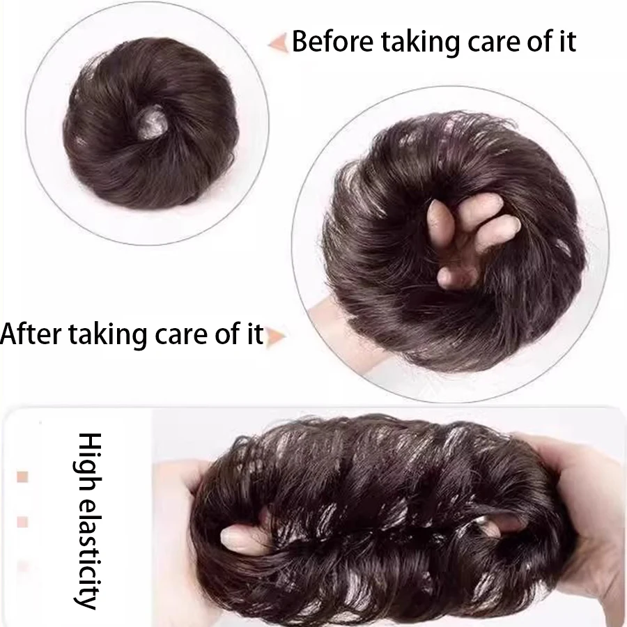Moño despeinado con banda elástica, extensiones de cabello para mujer 5