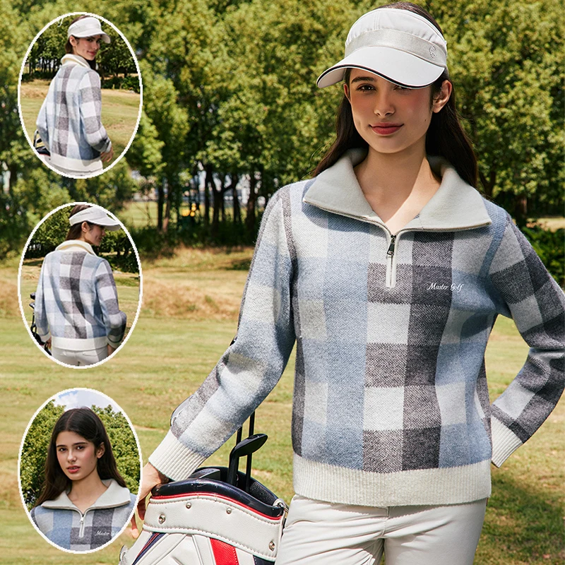 MG 2025 Autumn New Golf Clothing Women's Half Zip Long Sleeve Sweater Vintage Thicken Casual Sports Tops Windproof Golf Jacket