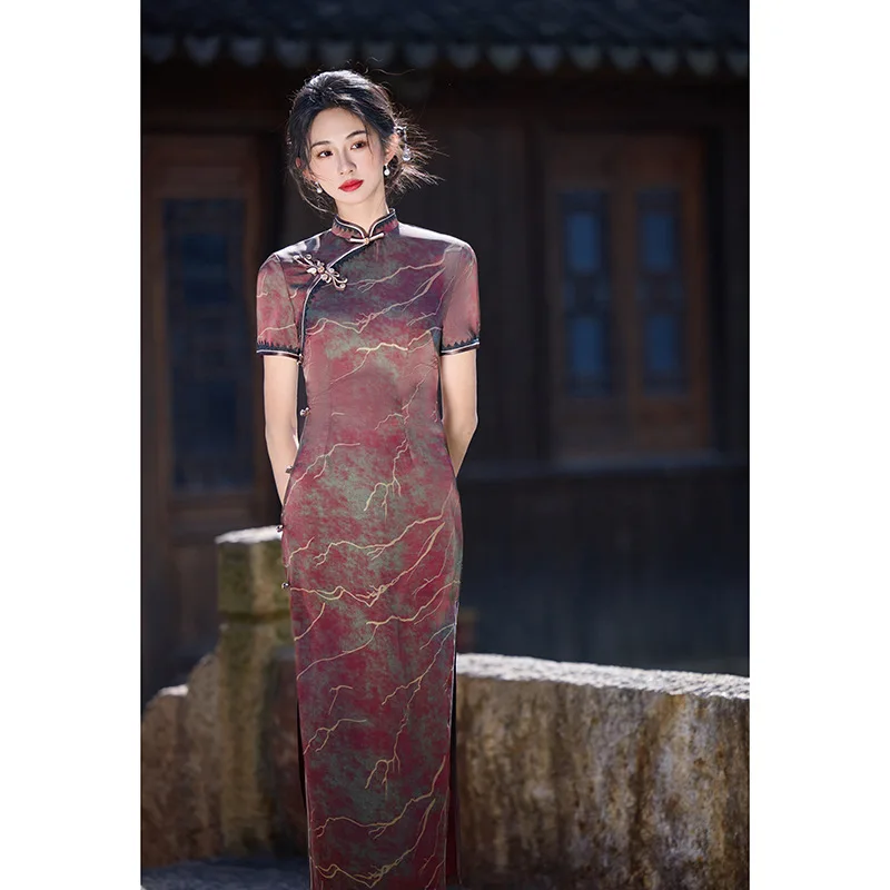 

Длинное платье Cheongsam в китайском стиле в старом Шанхае, 2021, женское платье Ципао с короткими рукавами в стиле ретро, весна/лето