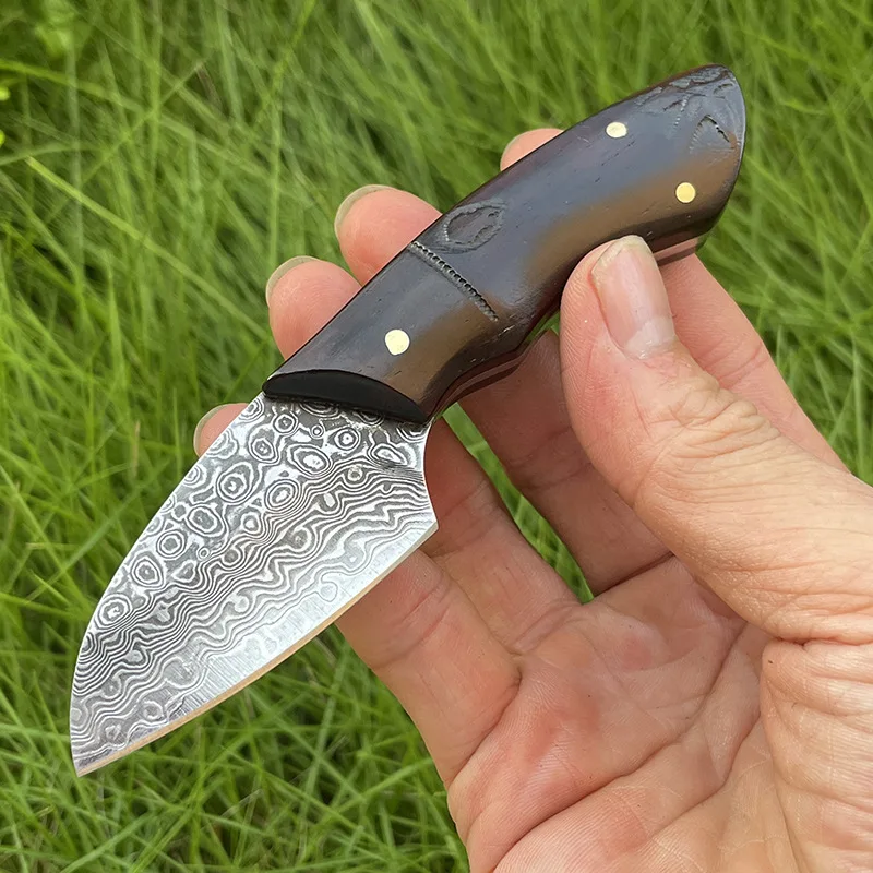 Gift collection Damascus steel pattern knife Outdoor straight knife High hardness Sharp Wilderness survival knife Self-defense