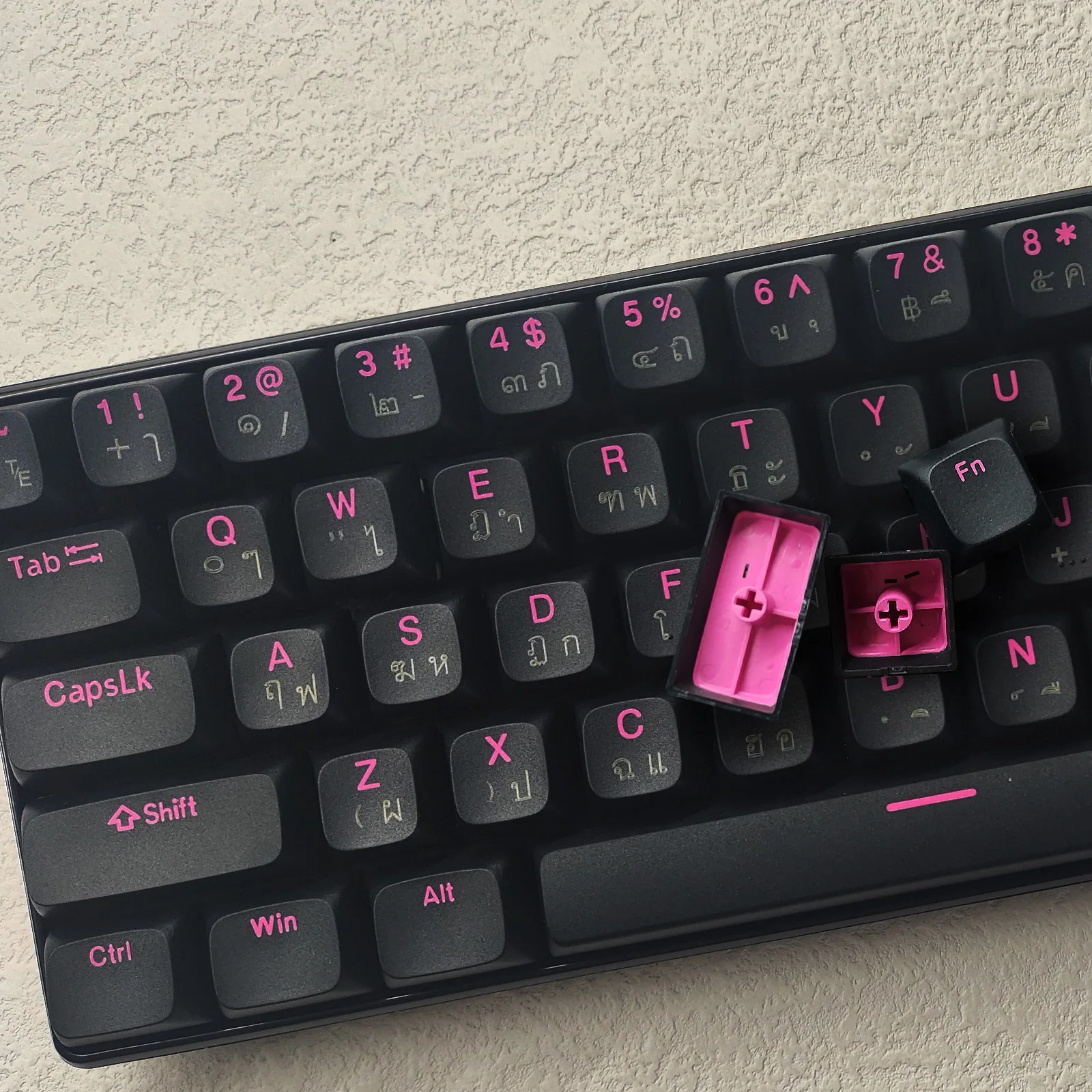 PBT Keycaps Double Shot EDM Profile أسود وردي قبعات لوحة المفاتيح لوحة المفاتيح الميكانيكية المخصصة الكورية/التايلاندية/الروسية/الإنجليزية أغطية المفاتيح #2