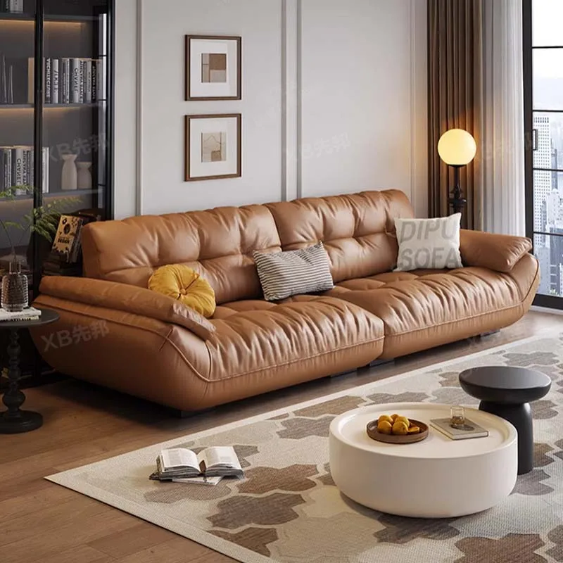 Sectional Living Room Sofa Genuine Leather Comfortable Lounge Sofa Luxury Minimalist Divano Soggiorno Di Lusso Room Decor image 3