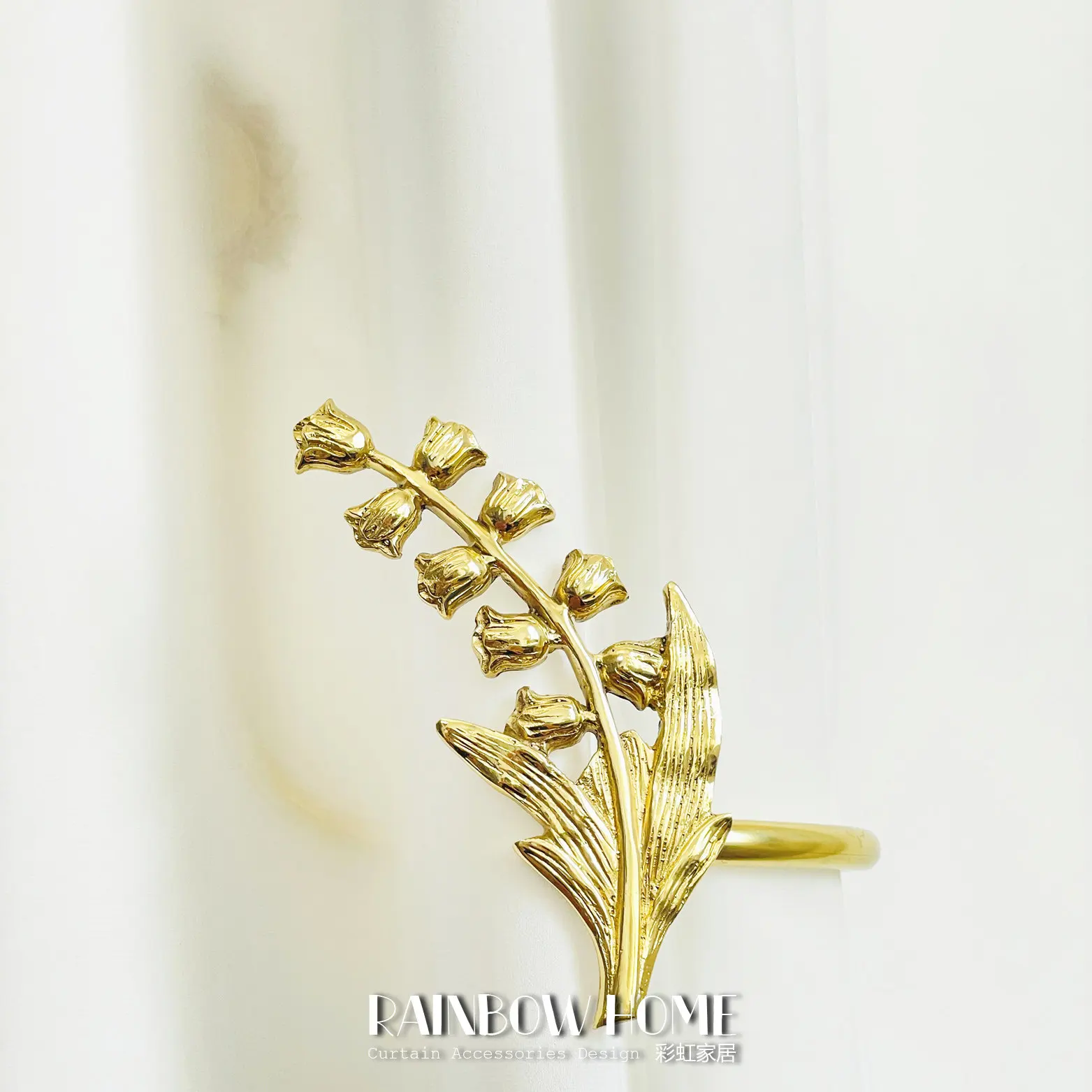 Luxury Gold Lily of the Valley Curtain Tieback Holder European American Metal Drapery Wall Hooks for Living Room Decor