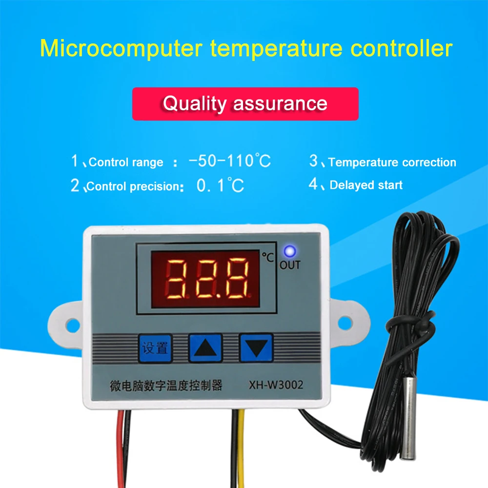 Controle de Temperatura Digital LED Display Termostato, Calor e Arrefecimento Controle Instrumento, Sonda Linha, 20A, 12V, 24V, 220V