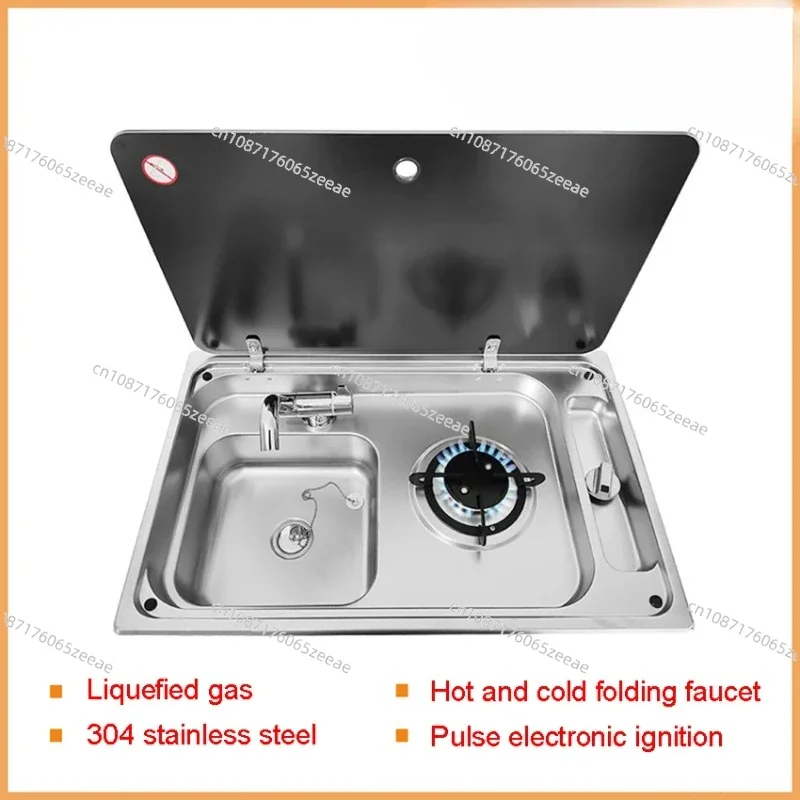 RV Gas Stove Multifunctional Folding with Sink Kitchen Gas Stove Sink Two in One Caravan Hidden Single-Head Stove for Outdoors